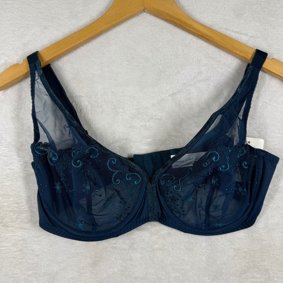 Simone Perele Other - Simone Perele Delice Sheer Plunge Bra 34F Prestige Blue Embroidered 12X319 NEW